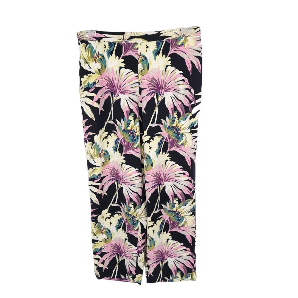Vintage Tommy Bahama Pants Womens 4 Silk Cropped Floral Stretch Wide Leg High
